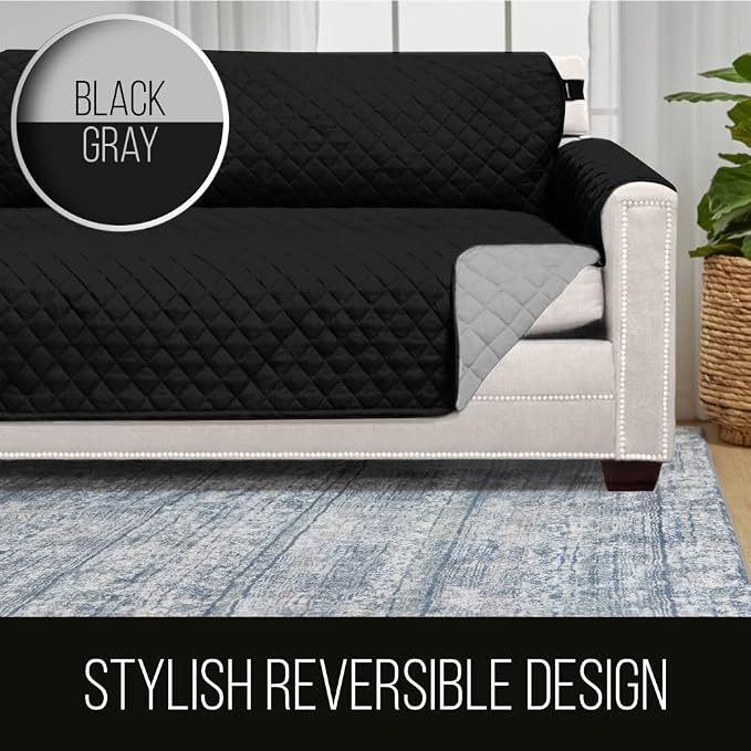 Sofa Shield® Couch Large Recliner Slip Cover for Dogs with Strap Black Gray | Reversible Furniture Protector, Stain and Tear Resistant Cushion Cover, Machine Washable Slipcover for Pets, Cats 70 inch - Image 5