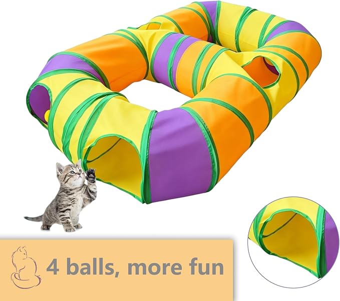 8-Shaped Cat Tunnel Toy Interactive Foldable Playhouse Maze Toys for Cats, Kittens, Rabbits & Small Pets with Playing Balls Collapsible Play Tube for Indoor Fun & Exercise (Multicolor) - Image 5