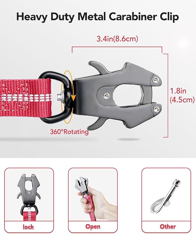 Joytale Tactical Bungee Dog Leash, Shock Absorbing No Pull, Hot Pink | For Large Dogs That Pull, 2 Padded Handles for Control, Car Seatbelt Clip, Reflective for Night Safety, Metal Frog Clip - Image 2