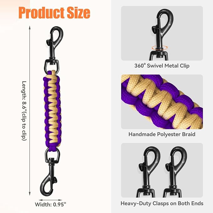 Dog Collar Safety Clip, Collar Companion, Handmade Backup Safety Strap, Double-Ended Clip Leash Connector, Suitable for Dog Harnesses, Prong, Pinch Collars (Purple,Gold, 1 Pack) - Image 3