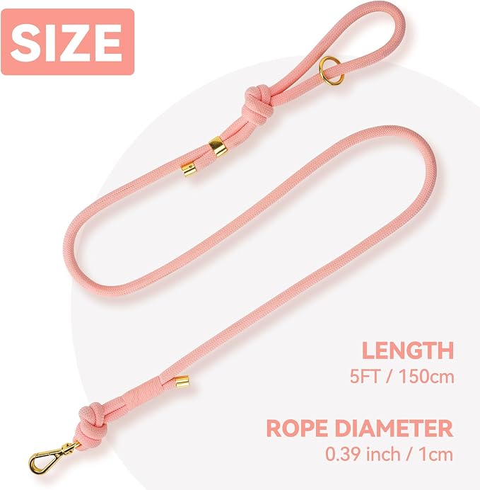 5FT Dog Leash Puppy Cat Rope Lead for Small Medium Large Dogs | Light Pink, with Anti-tangle Swivel Clip, Traffic Non-slip Grip Handle for Extra Control, Ideal for Daily Walks and Training - Image 2