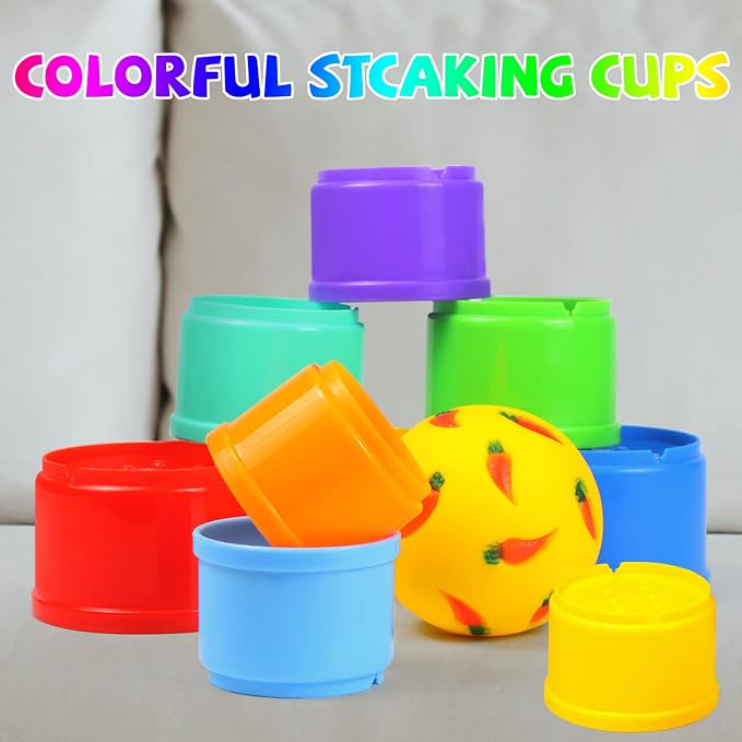 9 Pack Rabbit Stacking Cups and Bunny Treats Balls, with Multi Colored Plastic Bunny Stacking Cups Rabbit Toys, for Guinea Pigs Bunnies Hedgehogs Small Animals Hiding Food and Playing - Image 5