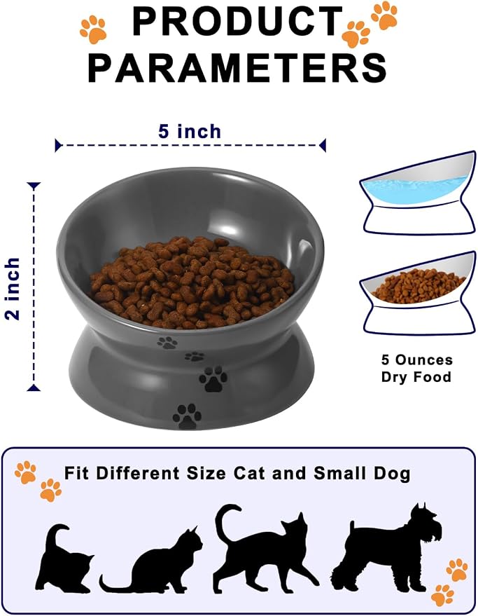 Y YHY Raised Cat Food Bowl, Ceramic Elevated Bowl, Protects Cat's Spine, Anti Vomiting, Backflow Prevention, Grey - Image 3