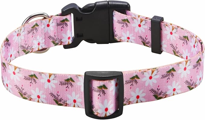 Mihqy Dog Collar for Large Dogs, Fashion Design, Pink White Flower,L | Neck Fit 14.9"-24.8", Multiple Patterns，4 Sizes for Small Medium Large Dogs, Comfortable for Walks and Outdoor Hikes - Image 2