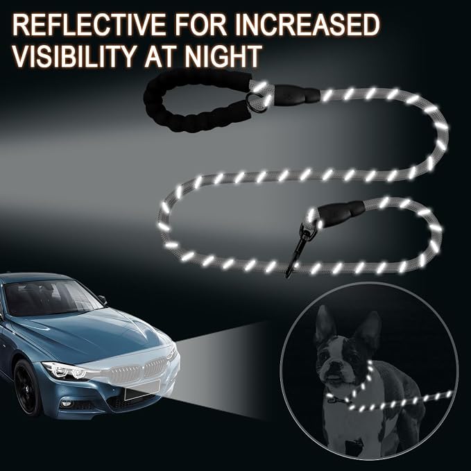 BARKBAY Dog Leashes for Large Dogs Heavy Duty Dog Leash 4/5/6 FT with Comfortable Padded Handle and Highly Reflective Threads for Medium Large Dogs Walking Training Running (5FT-1/2'',Gray) - Image 5