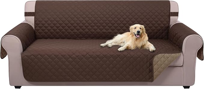 U-NICE HOME 4 Seater Sofa Cover 91''Large Couch Cover, Chocolate/Taupe | Washable, Pet Friendly, Elastic Straps, Water Repellent, Furniture Protector Mat for 4 Cushion Couch by U-NICEHOME