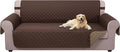 U-NICE HOME 4 Seater Sofa Cover 91''Large Couch Cover, Chocolate/Taupe | Washable, Pet Friendly, Elastic Straps, Water Repellent, Furniture Protector Mat for 4 Cushion Couch by U-NICEHOME