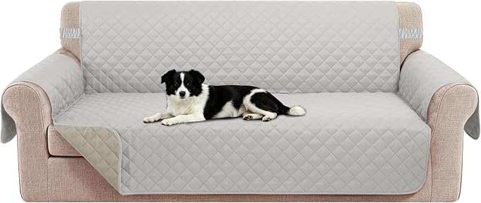 Reversible Couch Cover for 3 Cushion, Sofa, Light Grey/Beige | Couch Cover for Sofa, Pet Friendly Water Repellent Couch Sofa Cover, Washable Furniture Protector with Elastic Straps by LuxshareHome