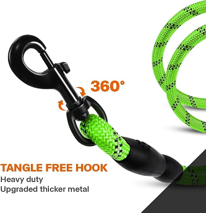 Taglory Rope Dog Leash for Medium Large Dogs, 6 FT Padded Handle, Green | Climbing Rope for Strong Pullers, Reflective for Night Walks and Training, Comfortable Grip, Anti-tangle Swivel Clip 1/2 inch - Image 6