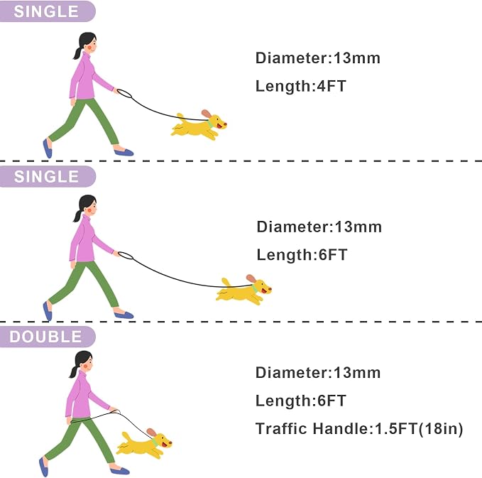Rope Dog Leash with Two Handles, 6 Foot Heavy Duty Dog Leash with Aviation Aluminum Auto Locking Carabiner, Strong Nylon Pet Lead for Small, Medium, Large Dogs (Purple, 6FT-Two Handle) - Image 9