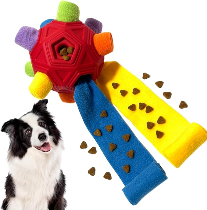 Interactive Snuffle Ball for Dog Toys Unbreakable Upgrade Ball Toy | Dog Puzzle Toys Foraging Snuffle Mat Puppy Dog Treat Dispenser Slow Feeder Toys for Small Medium Large Dog Red Rainbow by CIIVURR