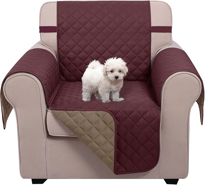 U-NICE HOME Reversible Oversized 28''Chair Covers, Burgundy/Tan | Armchair Cover for dogs Washable, Pet Friendly, Elastic Straps, Water Repellent, Diamond Quilted by U-NICEHOME