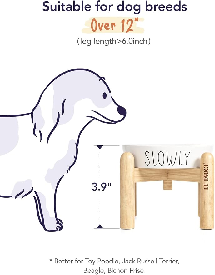 LE TAUCI PET Ceramic Elevated Slow Feeder Dog Bowl - 0.6 Cup Puzzle Feeder with Wooden Stand for Small Breeds, White Pet Dish - Image 5