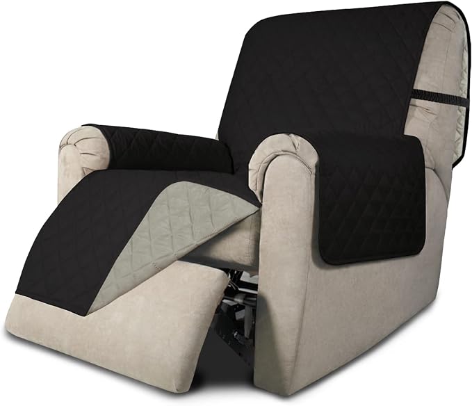 Easy-Going Reversible Couch Cover, Recliner 22 in, Black/Beige | Machine Washable Slipcover For Dogs, Water Resistant Furniture Mat For Living Room, Non-Slip Sofa Cover, Pet Friendly by Easy-Going
