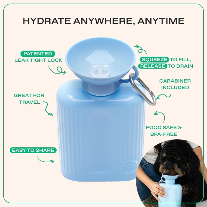 Springland 44oz Classic Portable Dog Water Bottle with Built-in Bowl, Blue | Leak-proof, BPA-free, one-hand squeeze, for travel & hiking, fits car cup holders, great dog gift, as seen on Shark Tank - Image 3