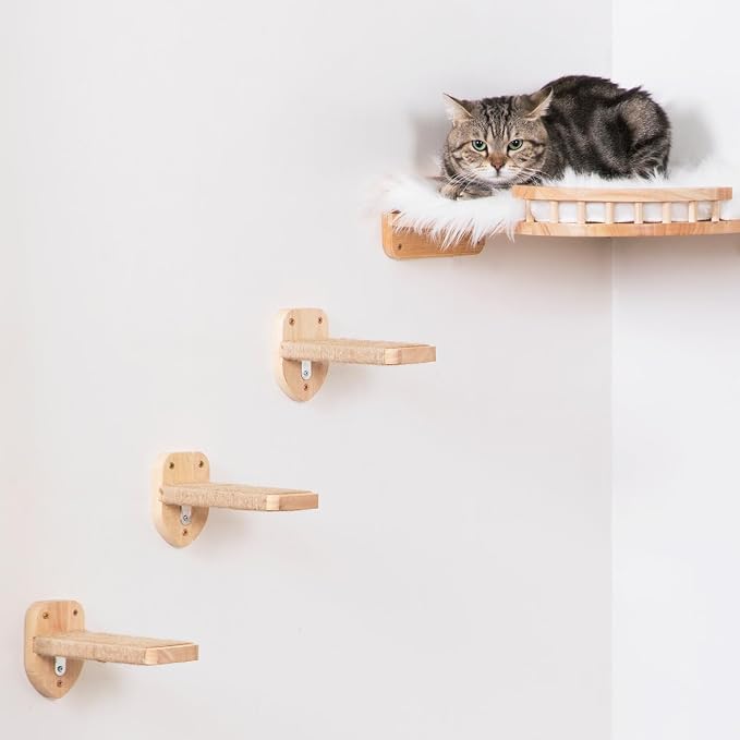 3pcs Cat Wall Steps, Climbing Mounted Furniture, Shelves With Hemp Rope Covered, Solid Wood Ladder for Playing and Climbing (Standard-Wood) - Image 7