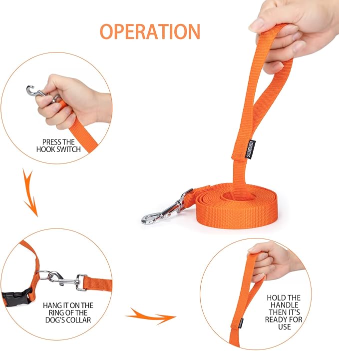 Strong Durable Nylon Dog Training Leash, 1 Inch Wide Traction Rope, 6 ft 10ft 15ft Long, for Small and Medium Dog (Orange, 10 Feet) - Image 4