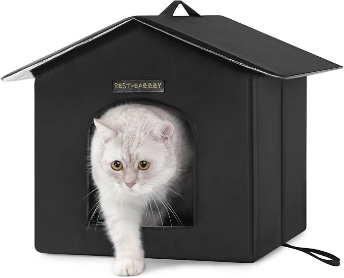Outdoor Insulated Cat House for Feral Medium Cats Weatherproof | Indestructible windproof shelter with mat & clip, insulated waterproof design, fits stray & feral cats for winter outdoor use by Rest-Eazzzy
