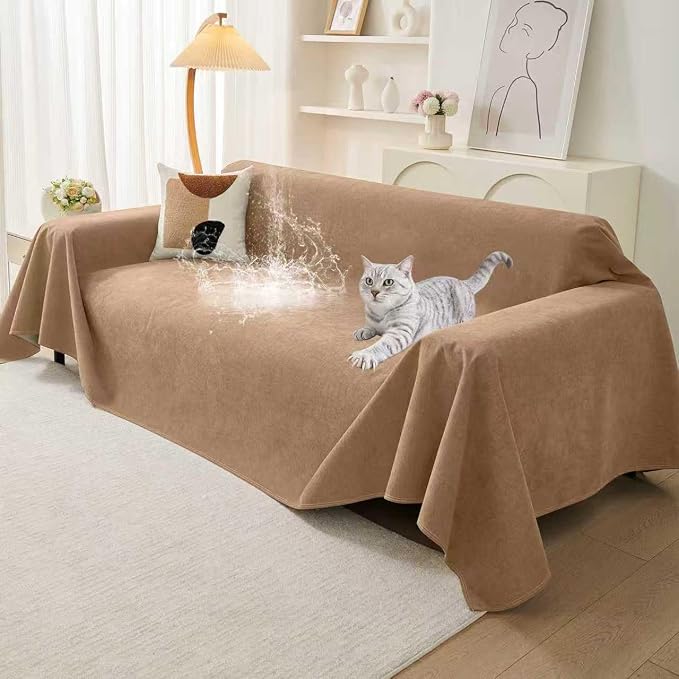 Warmstar Couch Protector from Cat Claws, Waterproof Couch Cover Anti Slip,Couch Cover 3 Cushion Sofa Washable,Anti-Scratch Pet Sofa Cover Heavy Duty,71"X134", Brown by Warmstar