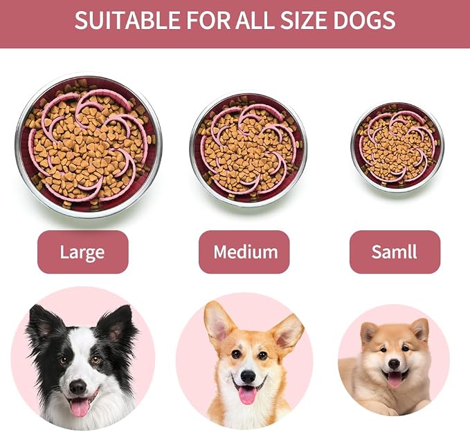 Slow Feeder Dog Bowls Insert,Third Generation upgradedSuper Firm Eating Bowl（Cuttable） for Large Breed and Medium Small Size Compatible with Regular Elevated Metal Glass Dog Bowl (Pink) - Image 7