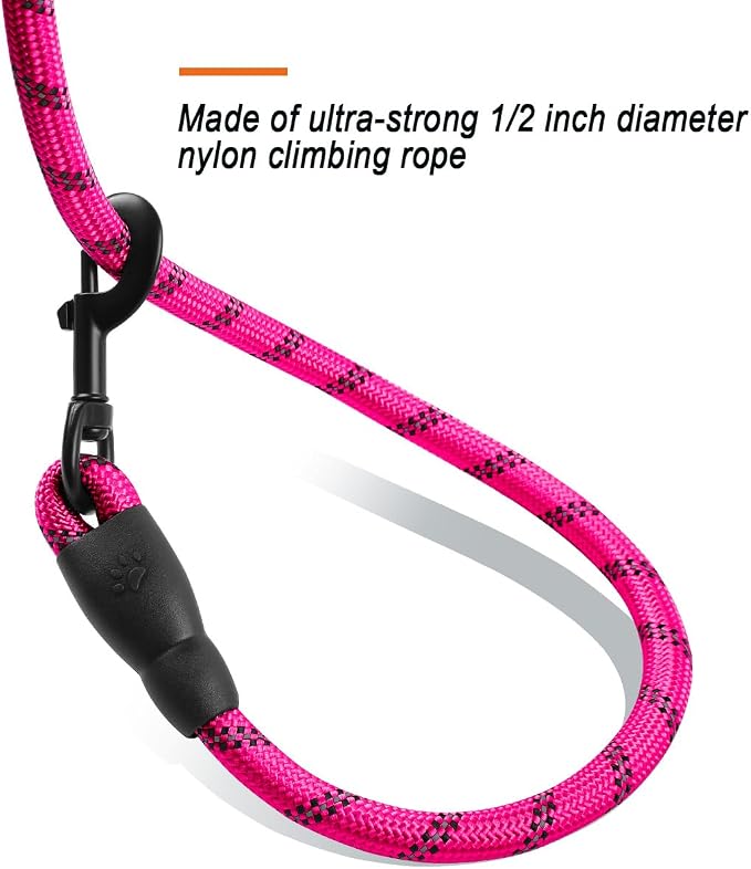 BARKBAY Dog Leashes for Large Dogs Heavy Duty Dog Leash 4/5/6 FT with Comfortable Padded Handle and Highly Reflective Threads for Medium Large Dogs Walking Training Running (5FT-1/2'',Fushcia) - Image 4