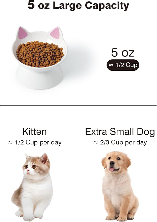 ABRUTY Cat Food Bowl, 5 OZ Ceramic Elevated Kitten Water Bowl, 15° Tilted Raised Pet Feeder, Anti Vomiting and Whisker Friendly Dishes for Fat Faced, Cat, Kitten, Small Dog - Image 2