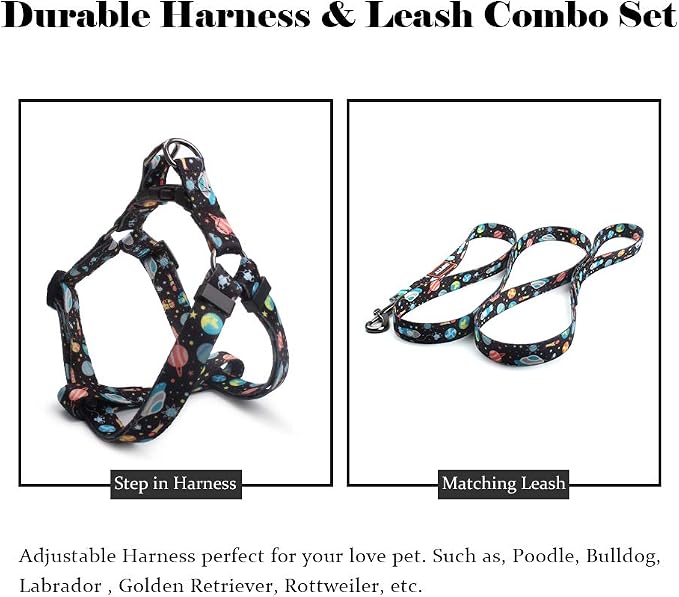 Dog Harness Leash Set Adjustable Heavy Duty No Pull Halter Harnesses for Small Medium Large Breed Dogs Back Clip Anti-Twist Perfect for Walking (S(14"-20" Chest Girth), Space) - Image 4