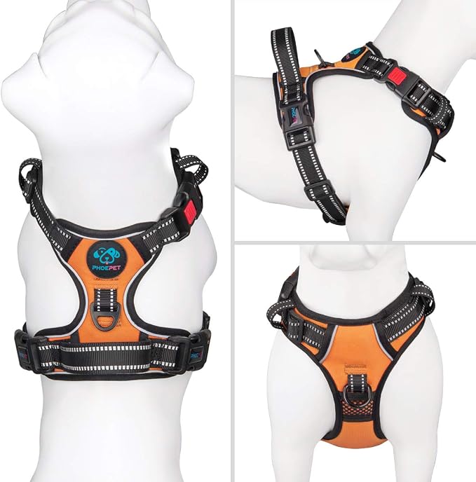 No Pull Dog Harnesses for Small Dogs Reflective Adjustable | Front Clip Vest with Handle 2 Metal Rings 3 Buckles [Easy to Put on & Take Off] (XS, Orange) - Image 3