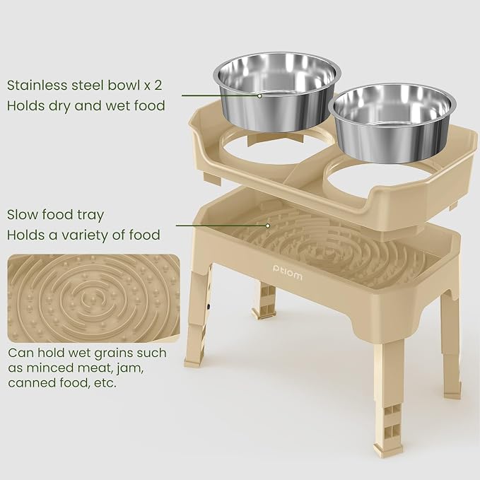 3-in-1 Elevated Dog Bowls with Adjustable Stand, Slow Feeder & 2x56oz Bowls - Image 5