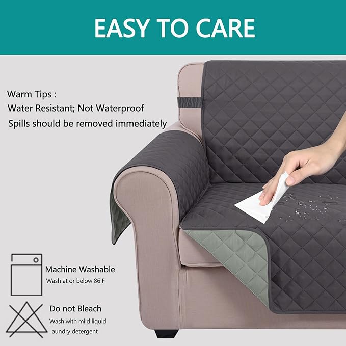 U-NICE HOME Futon Sofa Covers 68''Armless Couch Cover, Dark Grey/Light Grey | Washable, Pet Friendly, Elastic Straps, Water Repellent, Furniture Protector Mat - Image 4