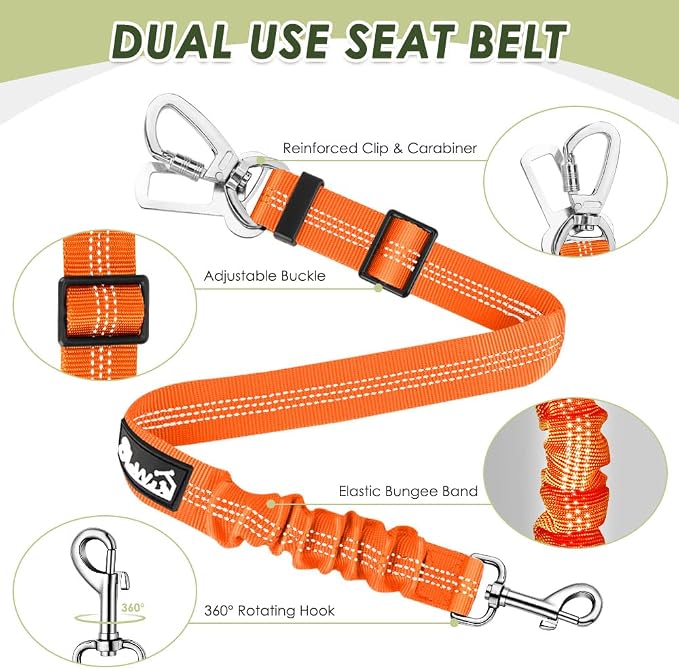 Lukovee Dog Car Harness Seat Belt, Harness & Seatbelt with 2 in 1 Buckle | Adjustable Soft Breathable Mesh Harness, Reflective Elastic Reflective Tether, for Small Medium Large Dogs Pets (Orange, XS) - Image 7