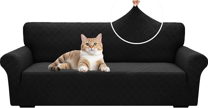 YEMYHOM Couch Cover Latest Jacquard Design High Stretch Extra Large Sofa Covers Pet Dog Cat Proof Oversized Slipcover Non Slip Magic Elastic Furniture Protector (X-Large, Leaf Patten Black) by YEMYHOM