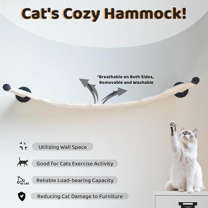Cat Hammock Wall Mounted, Wall Mounted Cat Shelves, 35.43 x 12.99 in | Washable Replacement Cloth Wall Mounted Cat Shelves, For Large cats, For Sleeping, Playing, Climbing and Resting - Image 3