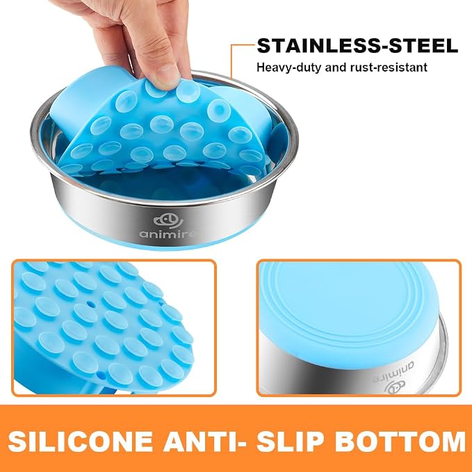 2-in-1 Metal Dog Bowl with Slow Feeder Insert, Stainless Steel Dog Bowls Food Grade 304, Water Food Bowl with Anti-Slip Silicone Base for Small, Medium, Large Dogs - Image 3