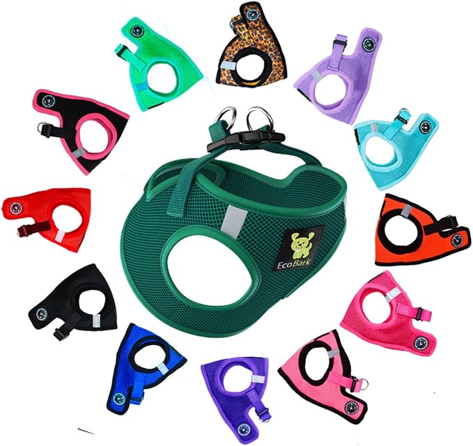 EcoBark Teacup Dog Harness, No Choke Mesh Vest, XXXS, Forest Green | Toy Breed Dog Harnesses for Tiny Dogs, Luxury Soft Step In Mini Body Halter, Puppy Harness Dog Vest Under 5 Pounds Lbs by EcoBark