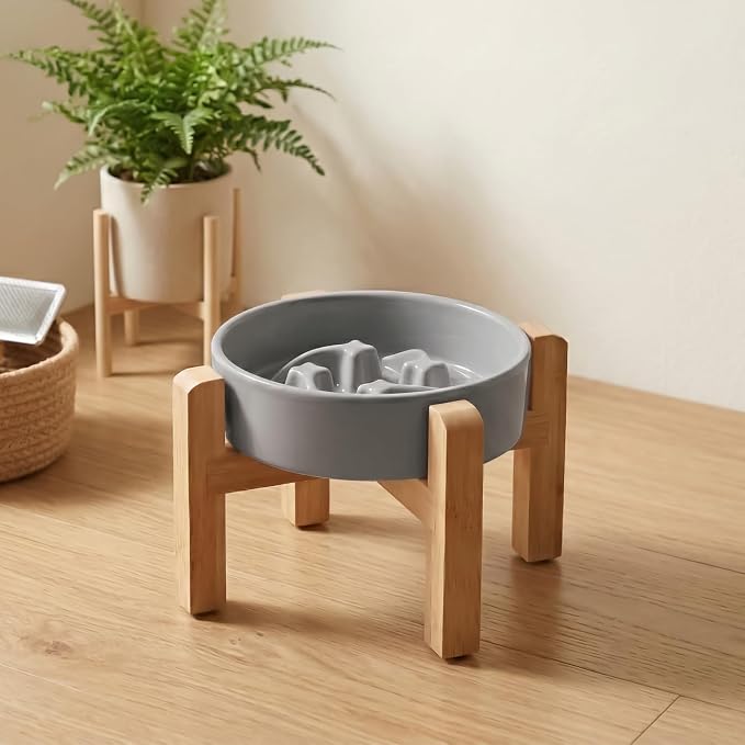 Elevated Ceramic Slow Feeder Dog Bowls Anti-Choking Slow Feeding for Small&Medium Size Anti-Slip Non-Lead & Toxic Durable Easy to Clean Maze Slow Feeder Bowl（8.26in Gray Stars Pattern） - Image 6