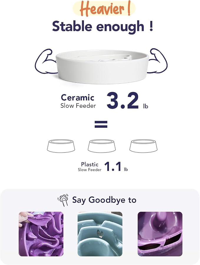 LE TAUCI Dog Bowls Slow Feeder Ceramic, 1.5 Cups Slow Feeding Dog Bowl Small Medium Breed, Puppy Bowl for Fast Eaters,Angel White - Image 6