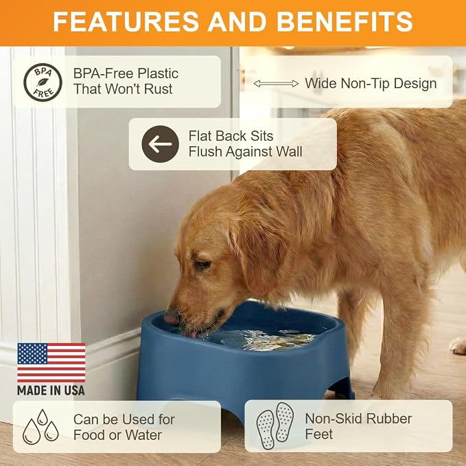 Neater Pet Brands Extra Large Water Bowl for Dogs, Outdoor Dog Water Bowl (2.25 Gallon XL Capacity), Big Trough Style Food Dish for Indoors or Outside, No Spill Large Dog Bowls, Dark Blue - Image 5