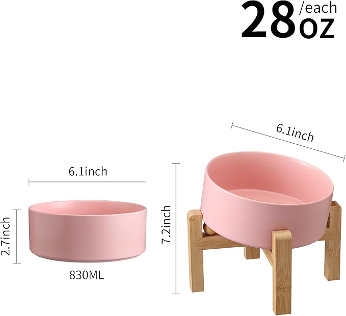 Pink Elevated/Raised 15°Tilted Anti Slip Ceramic Dog Bowl for Small/Medium Breeds,Slanted Bulldog Big Face Pet Food Water Feeding Dish with Stand for Cats and Dogs (3.6 Cups/28 OZ) - Image 3