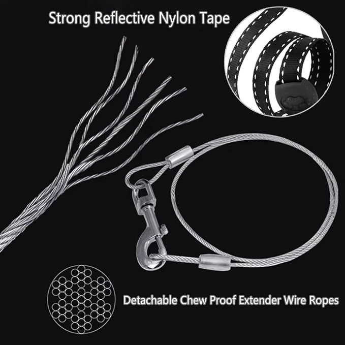 13ft Retractable Dog Leash for Small Breed Dogs up to 22 lbs with a Detachable Chew Proof Extender Wire Ropes (Black S) - Image 3