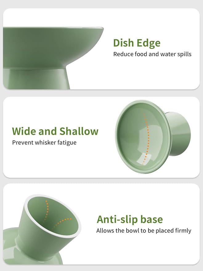 LoeJan Elevated Cat Food and Water Bowls Set, Extra Wide and Raised Ceramic Bowls, Anti-Vomit Whisker-Free Pressure Cat Feeder for Kittens to Adult Cats and Small Dogs - Image 4