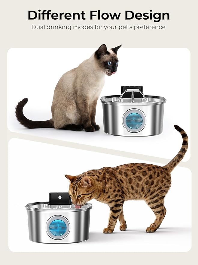 Voluas Stainless Steel Cat Water Fountain, Wireless, 108oz/3.2L, 4Filter | Cordless Design, T-Shaped Dual Water Outlet, Ultra-Quiet Pump, BPA-Free - Image 5
