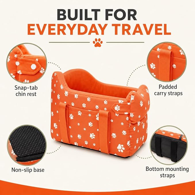 Dog Car Seat for Small Dogs 5-15 lbs, Tomato Red | Center Console Puppy Booster and Portable Travel Bed, Anti-Collapse Design with Washable Fluffy Cushion - Image 7