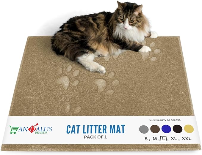 Andalus Large Cat Litter Mat, Pack of 1 - Waterproof, Non-Slip & Easy to Clean Cat Litter Box Mat for Extra Efficient Pet Litter-Trapping, Beige (30” X 18”) by AndalusBrand
