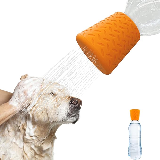 Portable Outdoor Shower For Dogs,Portable Shower Head,Bottle Attachment For Portable Outdoor Shower,Works with Most Plastic Water or Soda Bottles from 16 oz to 2 Liters(Orange) by Bongpuda