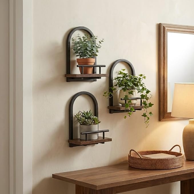 Amaoot Floating Shelves Set for 2, Wall Plant Holder Shelf, Wall Planters | Wall Planters for Indoor Plants, Hanging Shelves Wall Shelf Plant Holder for Living Room Decor, Bathroom, Bedroom, Kitchen - Image 6