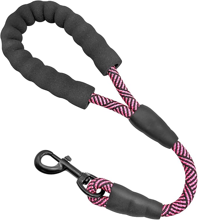 Short Dog Leash 18 Inch Rope Traffic Leash with Padded Dog Handle | 1.5FT Dog Lead 1/2” Strong Nylon Tab for Medium Large Dogs Training Walking (Pink) by Mycicy