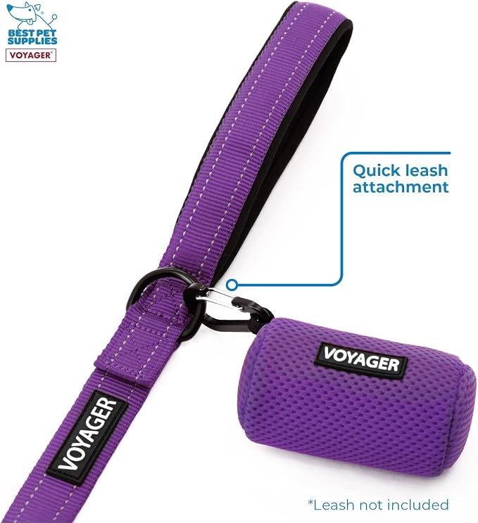 Best Pet Supplies Dog Poop Bag Holder Leash Attachment with Reusable Dispenser for Travel, Walking, Park, and Outdoor Use, Durable with Clip-On - Purple, Mesh Dispenser w/15 Bags - Image 5