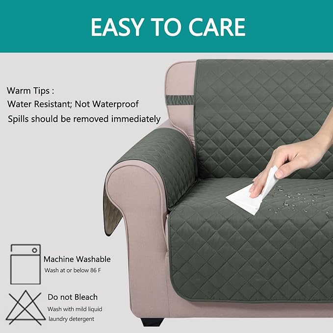 U-NICE HOME 4 Seater Sofa Cover 91''Large Couch Cover, Grey/Beige | Washable, Pet Friendly, Elastic Straps, Water Repellent, Furniture Protector Mat for 4 Cushion Couch - Image 5