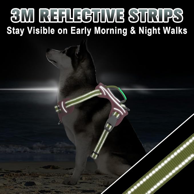 BARKBAY No Pull Dog Harness Large Reflective Dog Harness with Front Clip and Easy Control Handle for Walking Training Running with ID tag Pocket(Baby Pink & Sunlight,XL) - Image 7